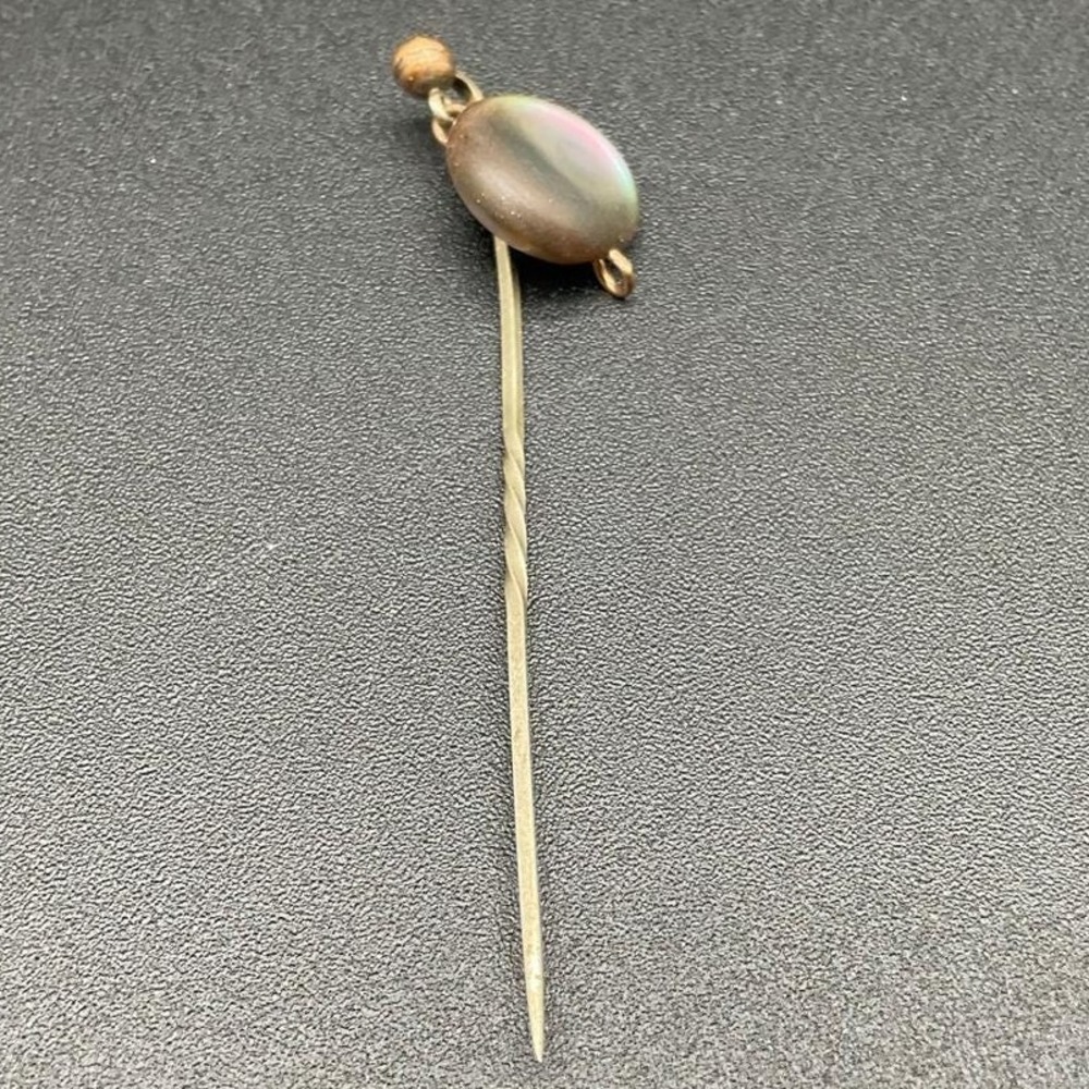 Antique Victorian Mother‎ of Pearl Stick Pin with Dangle Bead – Twisted Stem 2″